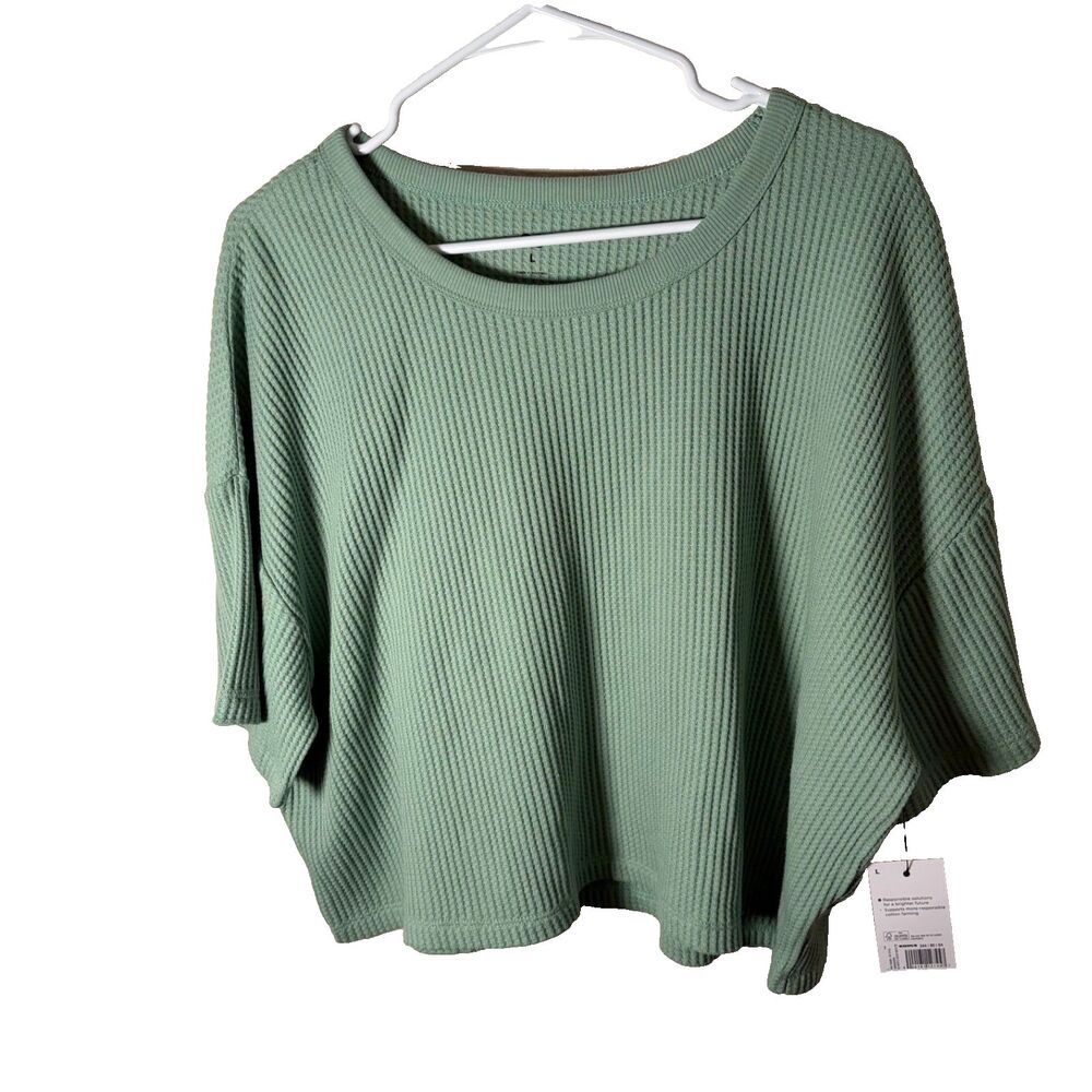 So T-Shirt Women's Large Mint Thermal Cropped Short Sleeve Crew Neck Shirt Top
